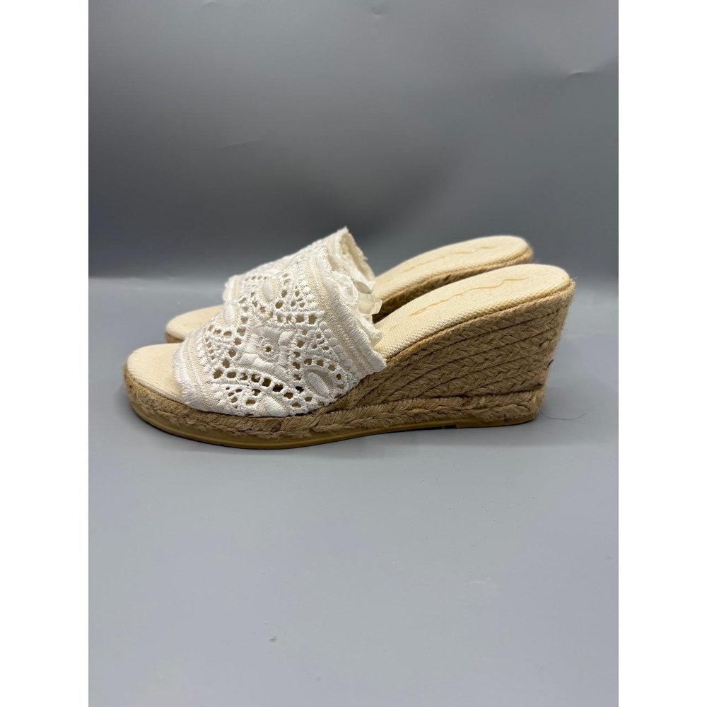 Nina Espadrille Wedge Sandals 8M White Ivory Crochet Lace Open Toe Summer EUC